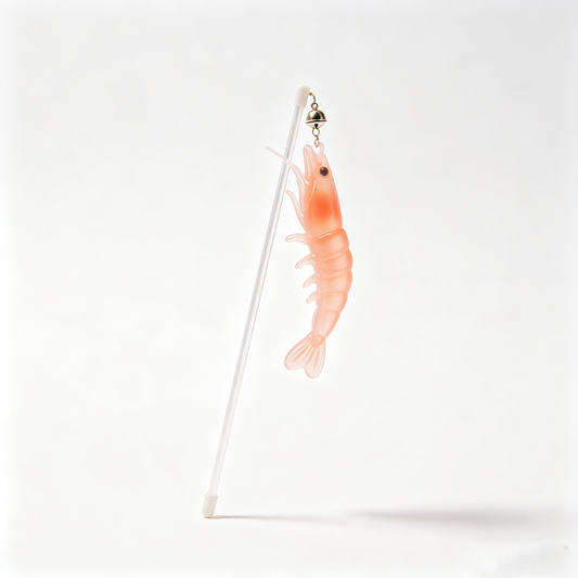 Realistic Pink Shrimp Cat Wand Toy with Bell