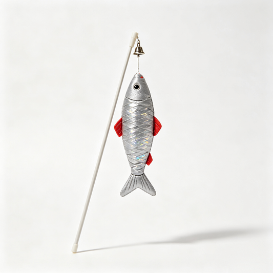 Silver Fish Wand Cat Toy with Bell