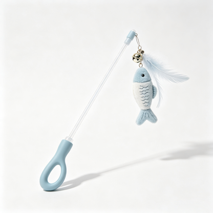 Blue‑White Fish & Feather Cat Wand
