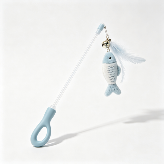 Blue‑White Fish & Feather Cat Wand