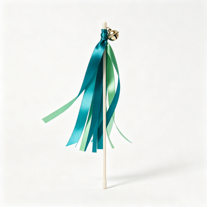 Green Satin Ribbon Cat Wand with Bell