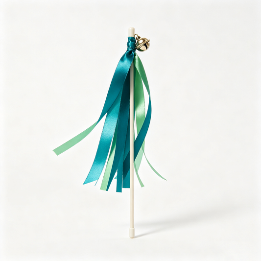 Green Satin Ribbon Cat Wand with Bell