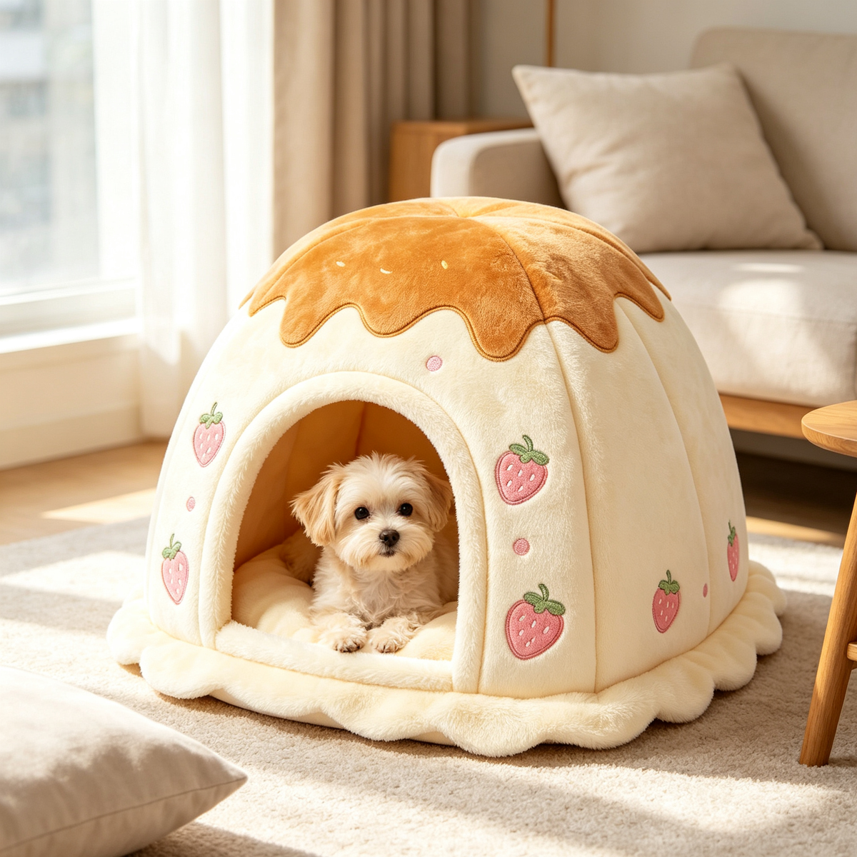 Strawberry Cake Shaped Enclosed Cat Bed
