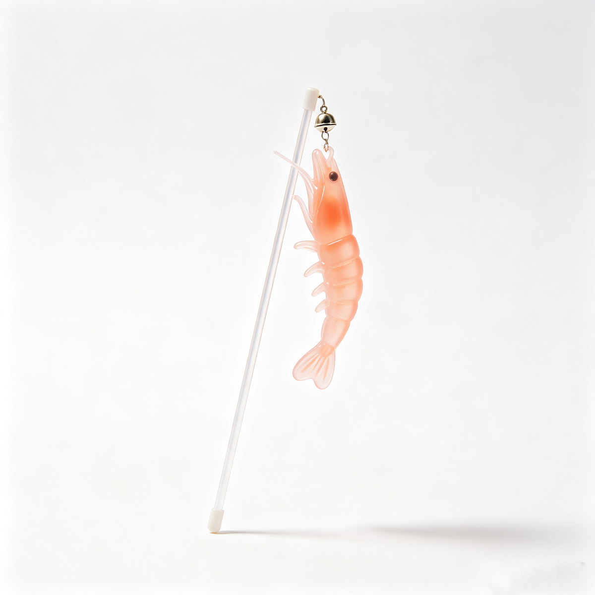 Realistic Pink Shrimp Cat Wand Toy with Bell