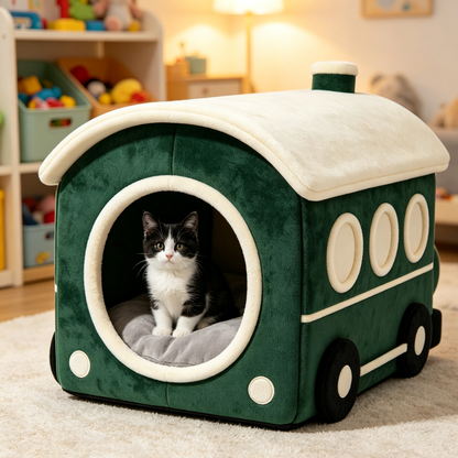 Retro Green Train Car Pet House Bed