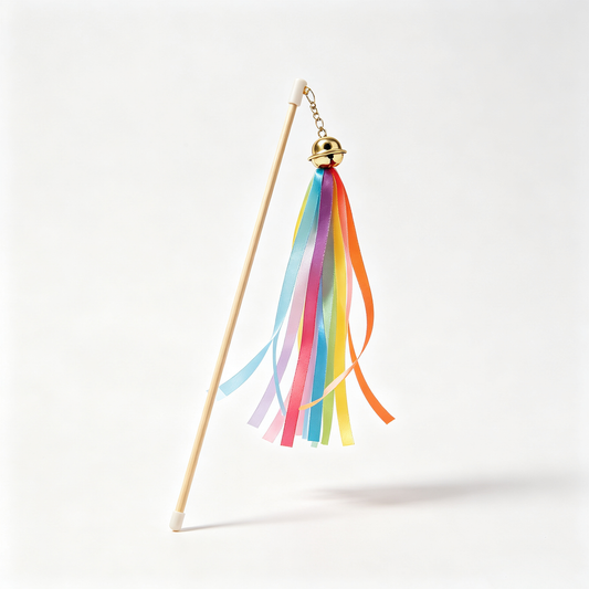 Rainbow Satin Ribbon Cat Teaser Stick with Bell