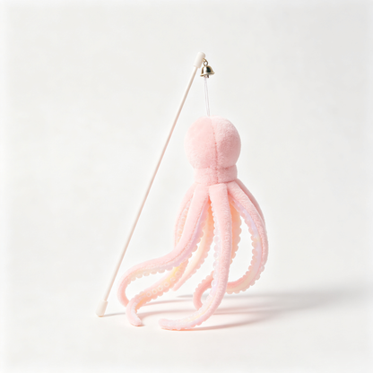 Pink Octopus Plush Cat Wand Toy with Bell