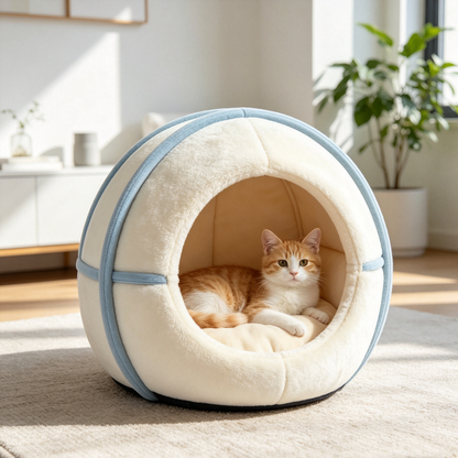 Round Sphere Plush Enclosed Cat Bed