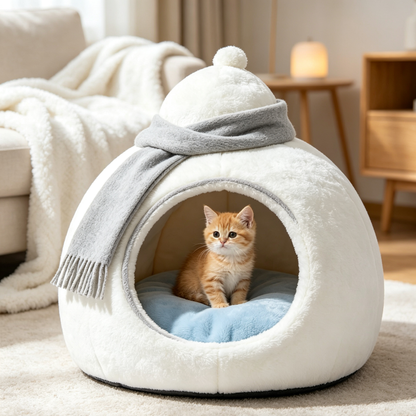 Snowman Dome Enclosed Cat Bed