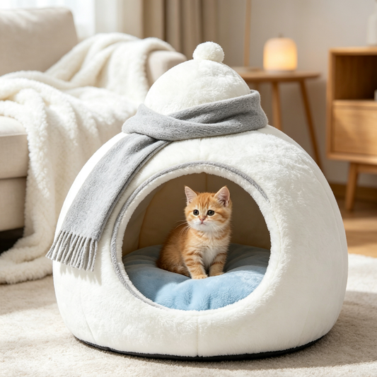 Snowman Dome Enclosed Cat Bed