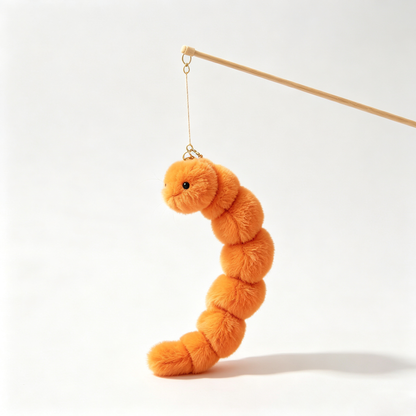 Plush Worm Interactive Cat Wand Toy