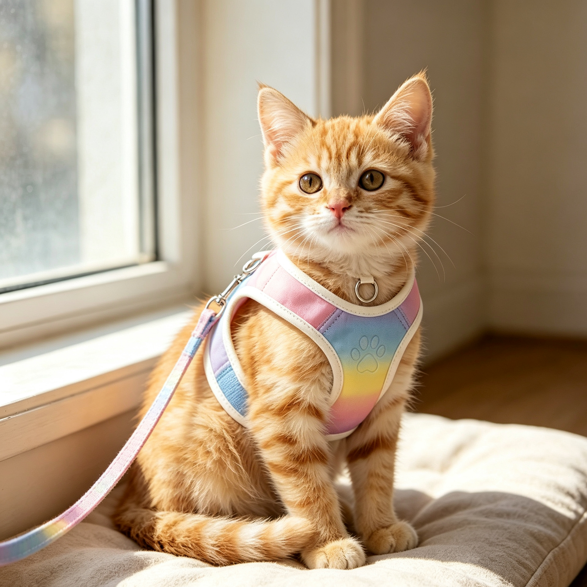 Gradient Rainbow Paw Embossed Pet Harness