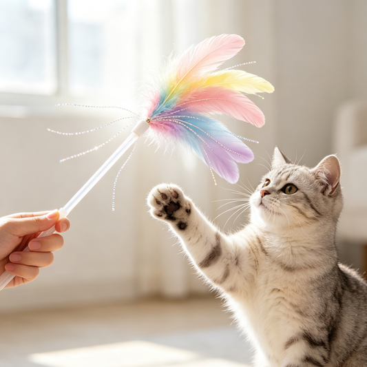 Rainbow Feather Cat Teaser Stick