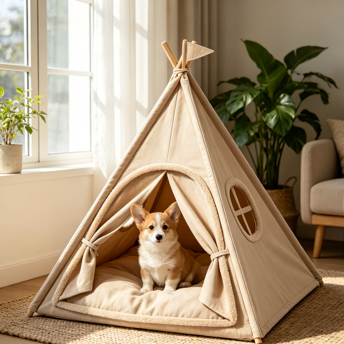 Canvas Teepee Tent Pet Bed