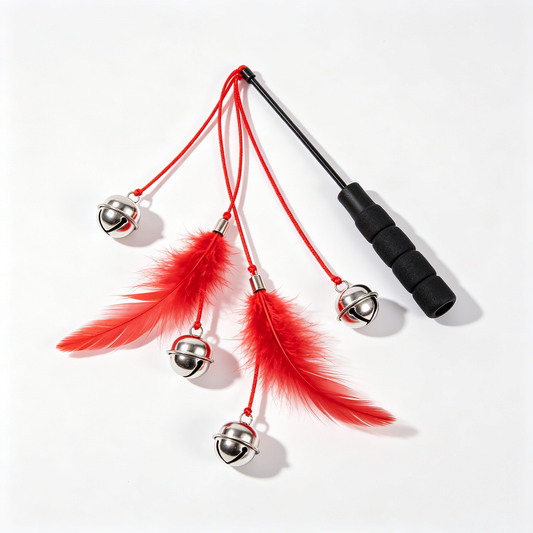 Red Feather & Multi‑Bell Cat Play Wand