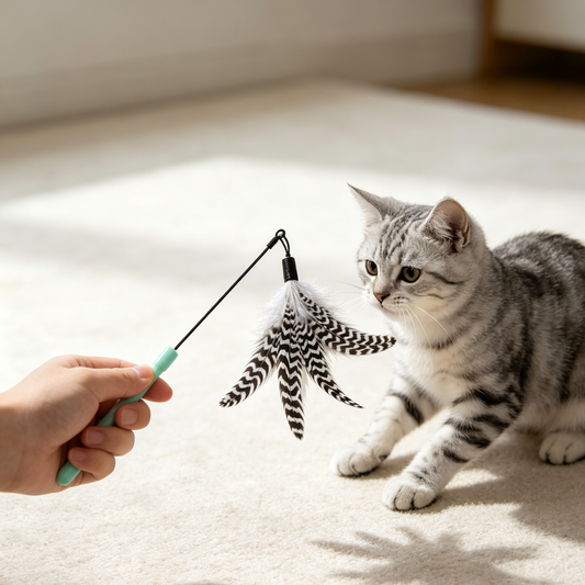 Zebra‑Print Feather Cat Interactive Wand