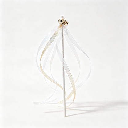 White‑Gold Glitter Ribbon Cat Wand Toy