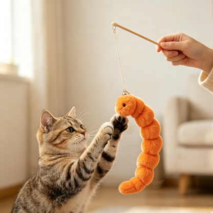 Plush Worm Interactive Cat Wand Toy