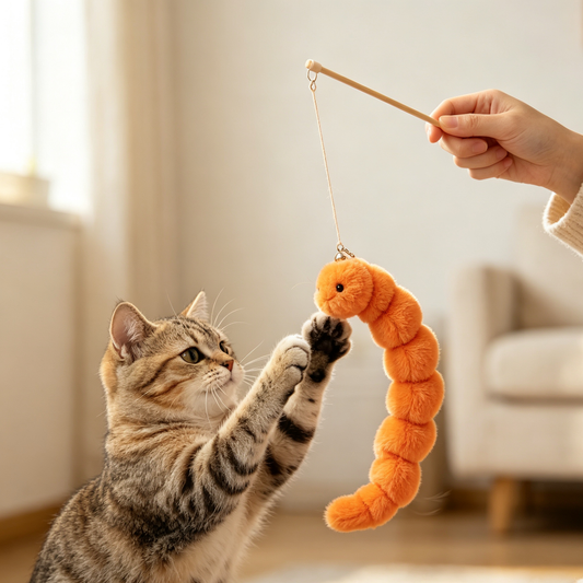 Plush Worm Interactive Cat Wand Toy