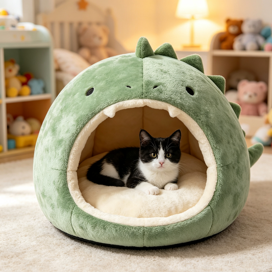 Cute Dinosaur Hooded Cat Bed Cave