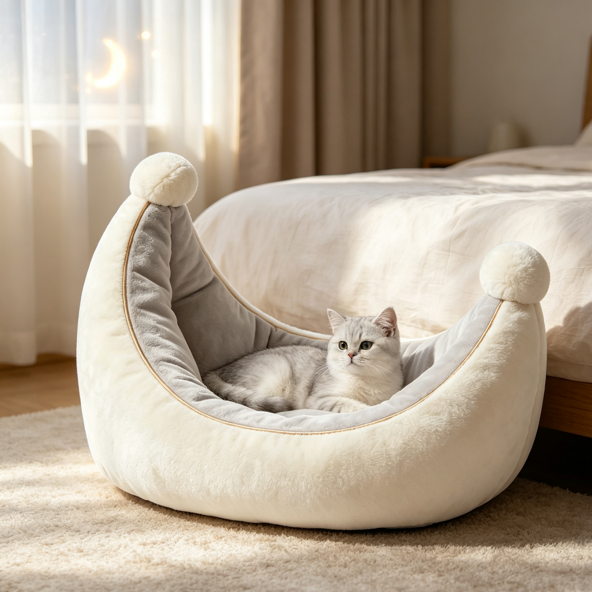 Crescent Moon Plush Pet Bed