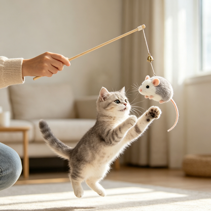 Plush Mouse Cat Wand Toy with Bell