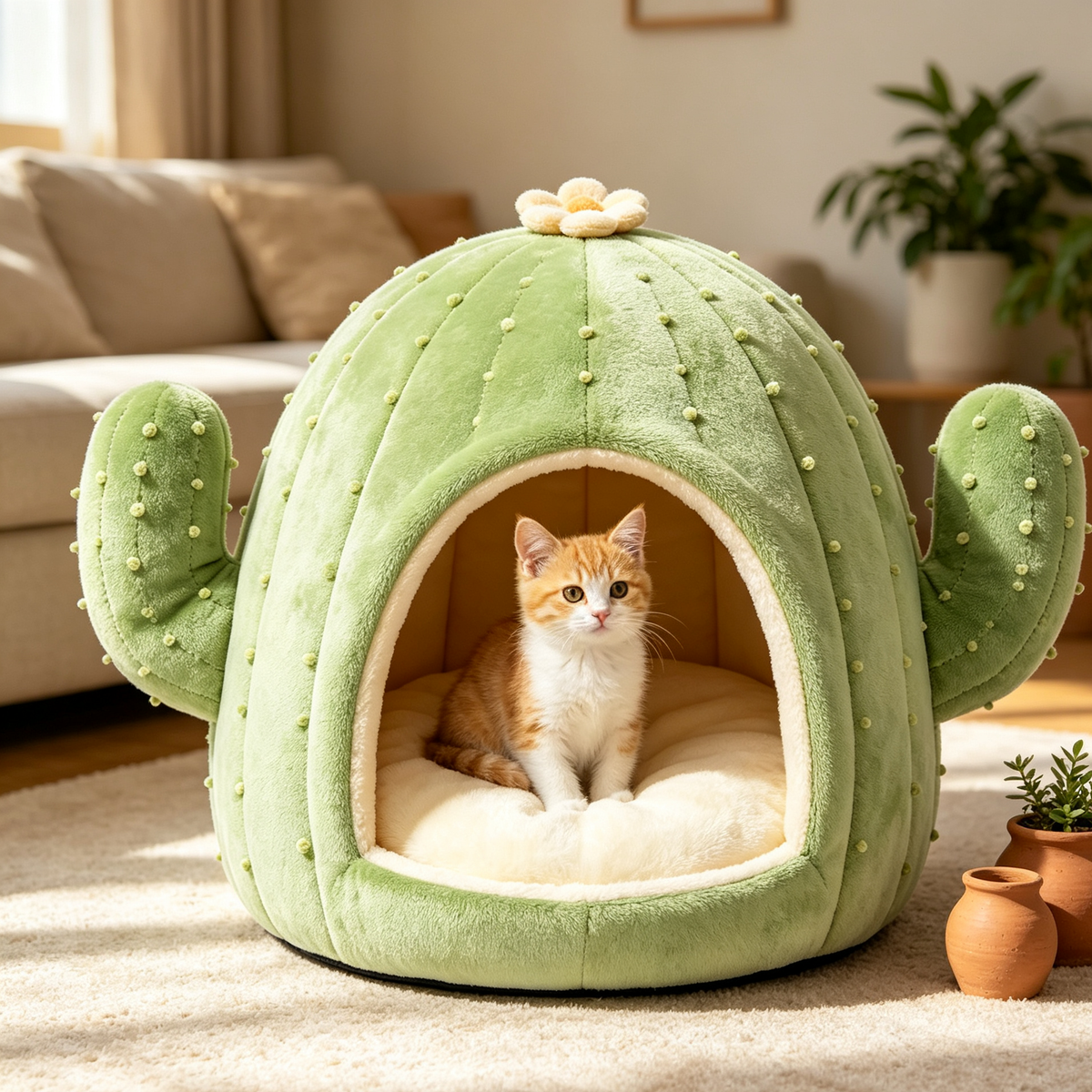 Cactus Shaped Warm Cat Cave Bed