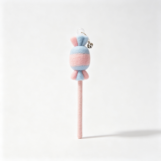 Candy‑Shaped Felt Cat Teaser Wand with Bell
