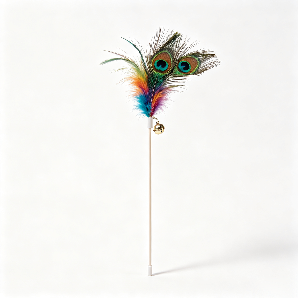 Peacock Feather Cat Teaser Wand with Bell