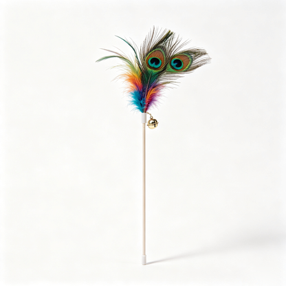 Peacock Feather Cat Teaser Wand with Bell