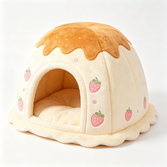 Strawberry Cake Shaped Enclosed Cat Bed
