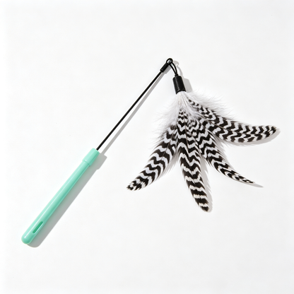 Zebra‑Print Feather Cat Interactive Wand